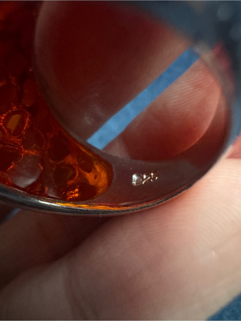 Orange Murano Glass and Sterling Silver‎ Dome Ring - Size 8 - Picture 4 of 6